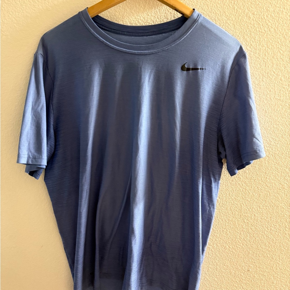 Nike Men's Light Blue Short Sleeve Performance Tee with Black Swoosh